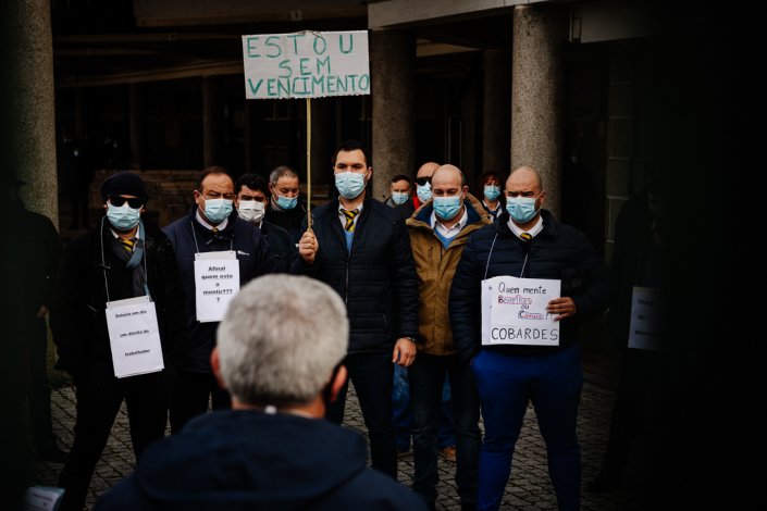 Plenário de trabalhadores da Berrelhas em frente à central de camionagem de Viseu a 17 de Fevereiro de 2021 